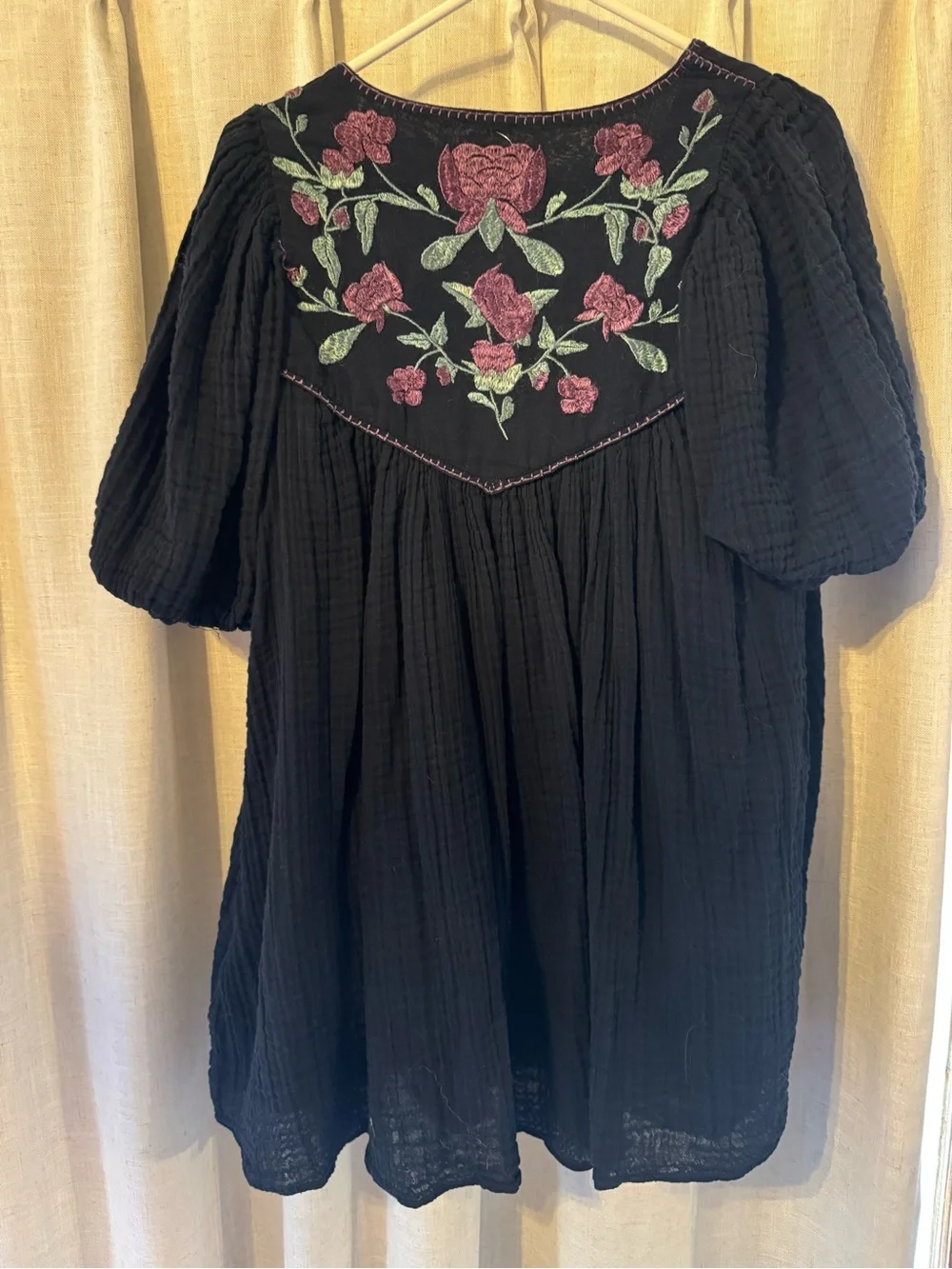 Free People Navy Mini Dress with Purple Floral Embroidery